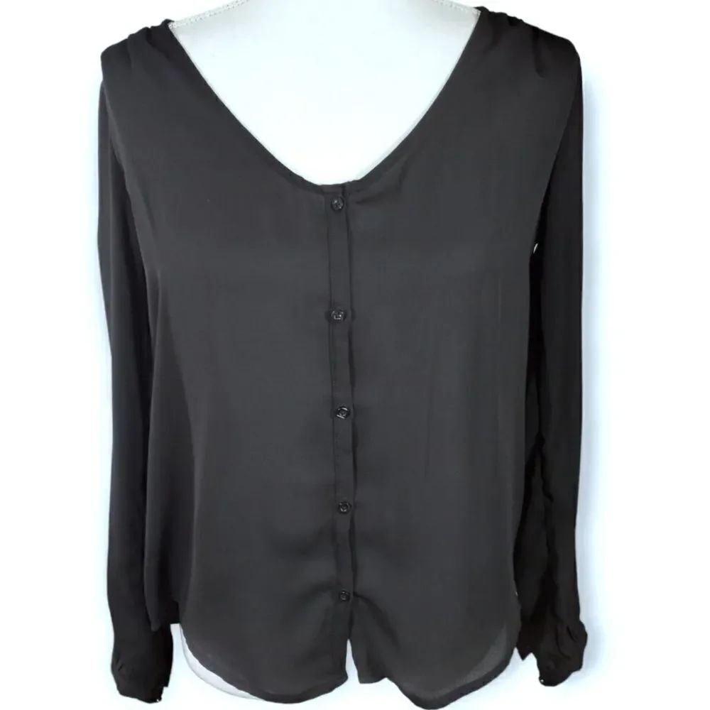 FOREVER 21 BLACK BUTTON DOWN BLOUSE SZ.S EUC